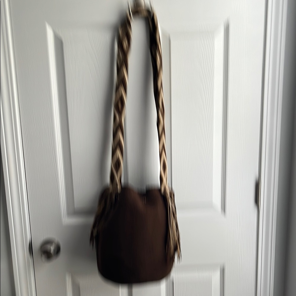 Wayuu Mochila Brown Woven  large Handmade Shoulder Bag - Picture 2 of 6